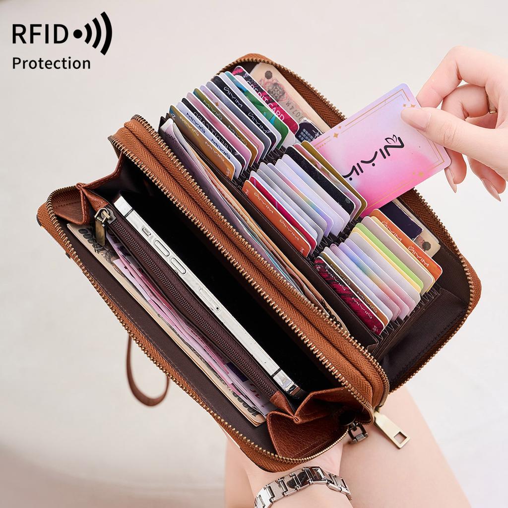 New Anti-theft Brush Women's Wallet Double Zipper Organ Card Bag Retro Large Capacity Clutch Bag