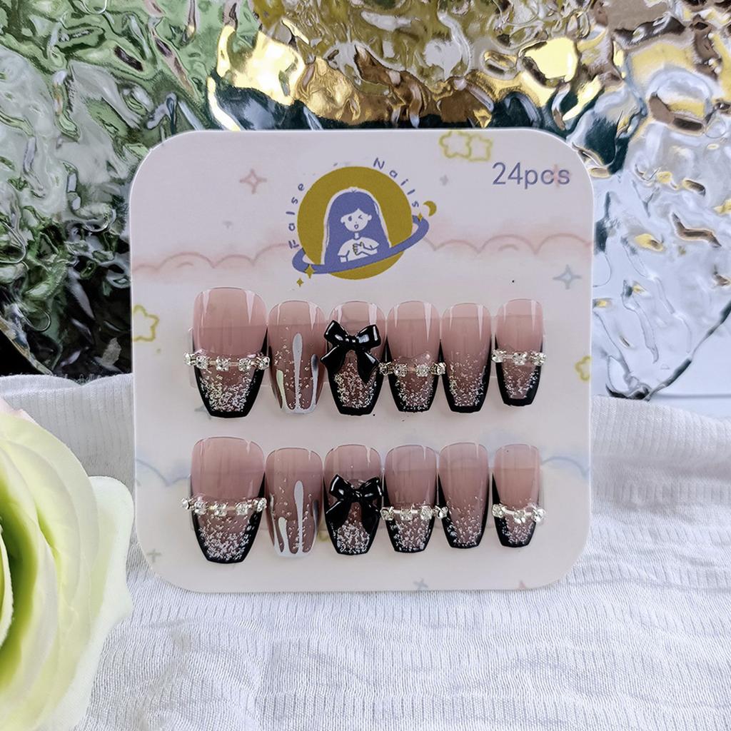 Coffin Press On Nail Glossy Fake Nail Stick On Nails In 12 Sizes 24Pcs French Nails Tips for DIY Nails Art Decorations