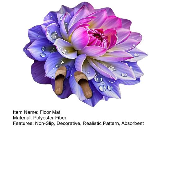 Flower Floor Rug Non-Slip Absorbent Bathroom Mat Decorative 3D Realistic Pattern Floral Mat