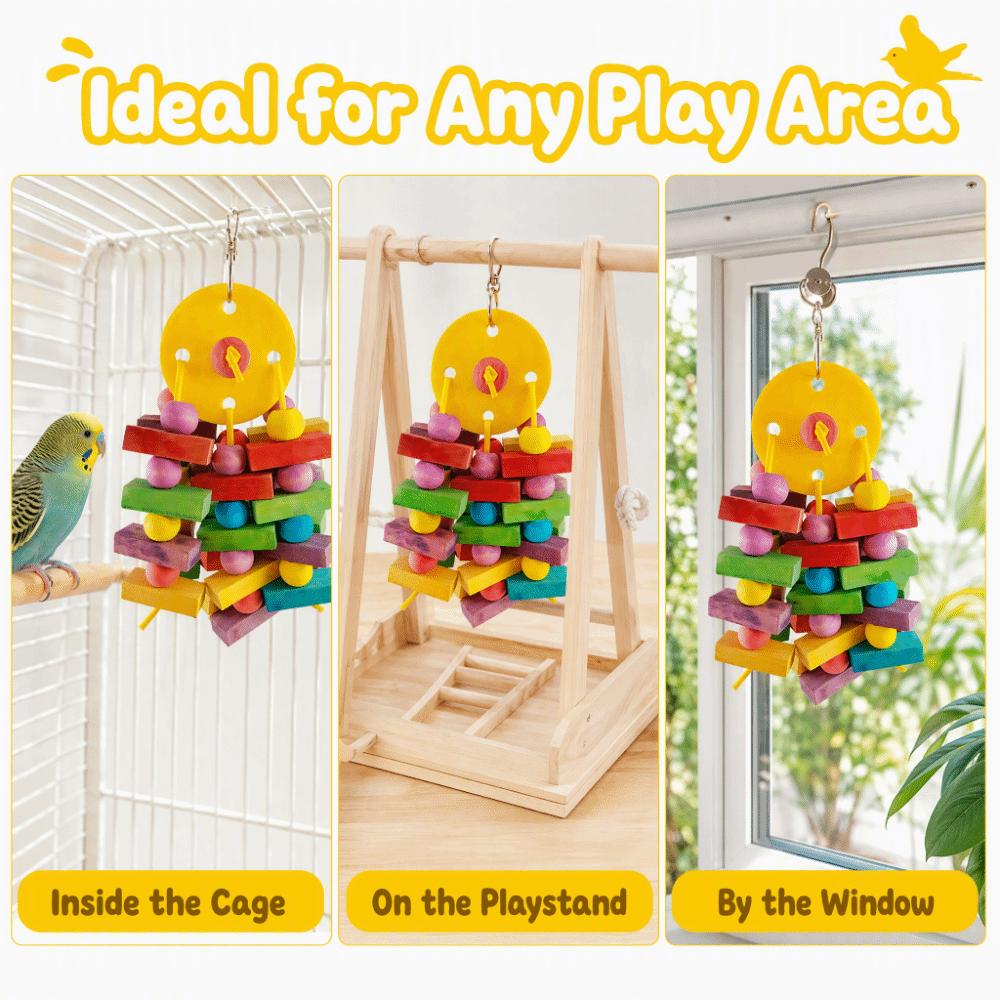 Chewable Material Parrot Swing Toy Wooden Blocks Tearing Toy Hanging Wooden Toy For Small Birds