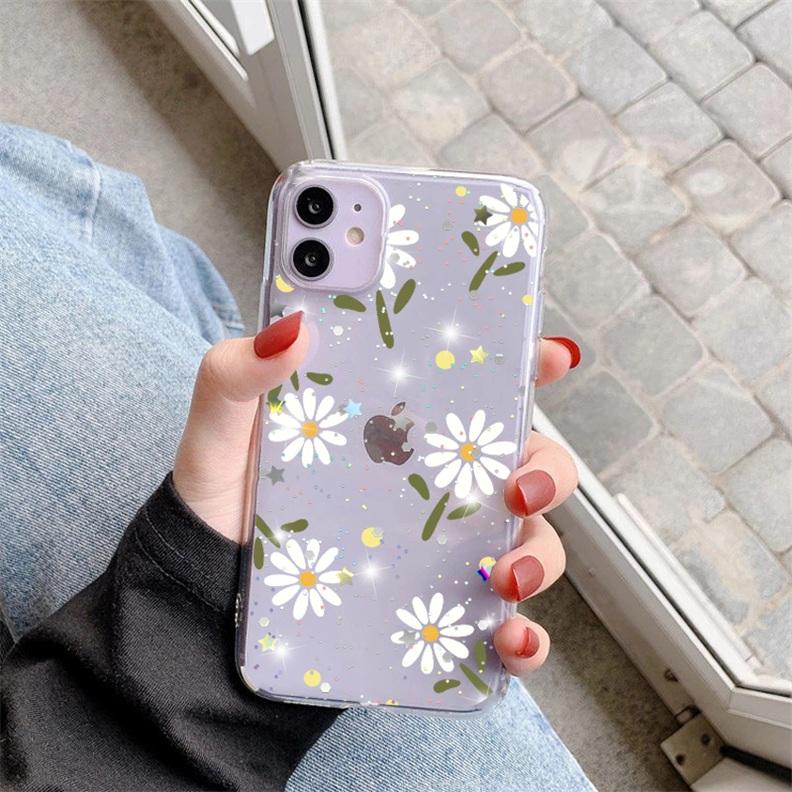 Bling Flowers Glitter Clear Case For Samsung Galaxy S9 S10 S20 S21 FE S22 S10e S8 Plus Note 9 10 20 Ultra Lite M31 M52 TPU Cover