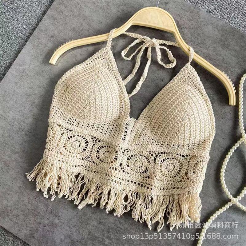 Seaside Fashion Sexy Suspender Vest Lace-up Knitted Beach Beauty Back Holiday Backless Tube Top Hollow Short Top
