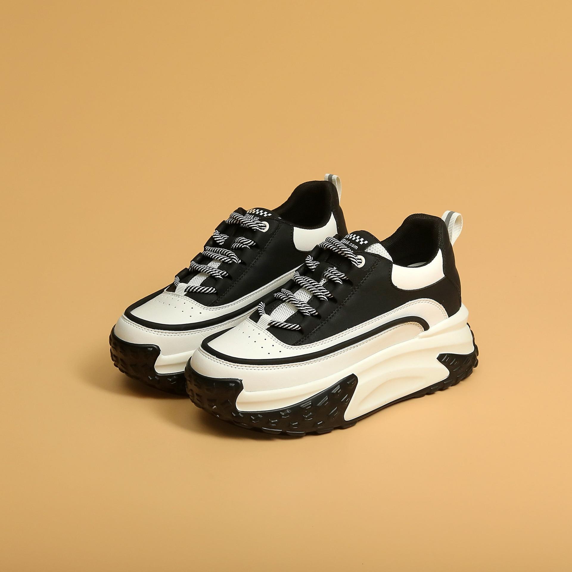 

Fujin/7 см, весенне-осенние женские летние удобные туфли из натуральной кожи с высоким берцем, обувь для скейтборда, кроссовки на массивной платформе на танкетке, разноцветные 38 чёрный