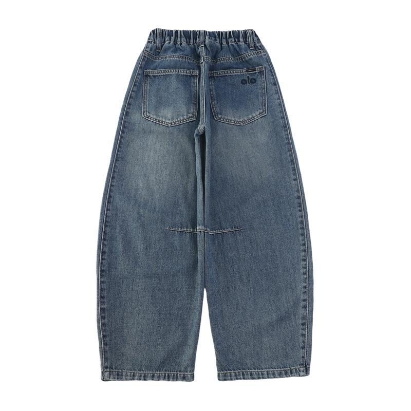 Children Winter Insulated Jeans Teen Kids Fashion Fleece Lined Street Trousers Girl Letter Embroidery Thermal Denim Pants