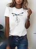 Women's Short Sleeve T-Shirt with Artistic Dragonfly Music Note Design Round Neck Top Spring Summer Casual Print Comfortable Fit