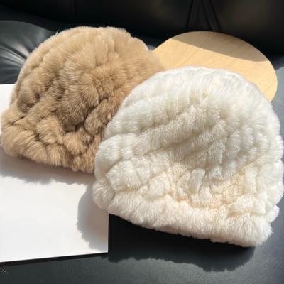 Real Rex Rabbit Hair Hat Women's Thickened Hair Hat Fur Cold and Warm Ear Protection Plush Knitted Hat Baotou Hat Autumn and Winter