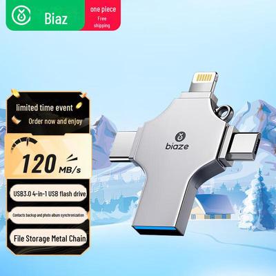 Biaz U6 4-in-1 USB-Flash-Laufwerk: USB 3.0, Lightning, Typ-C, Micro für Apple- & Android-Geräte