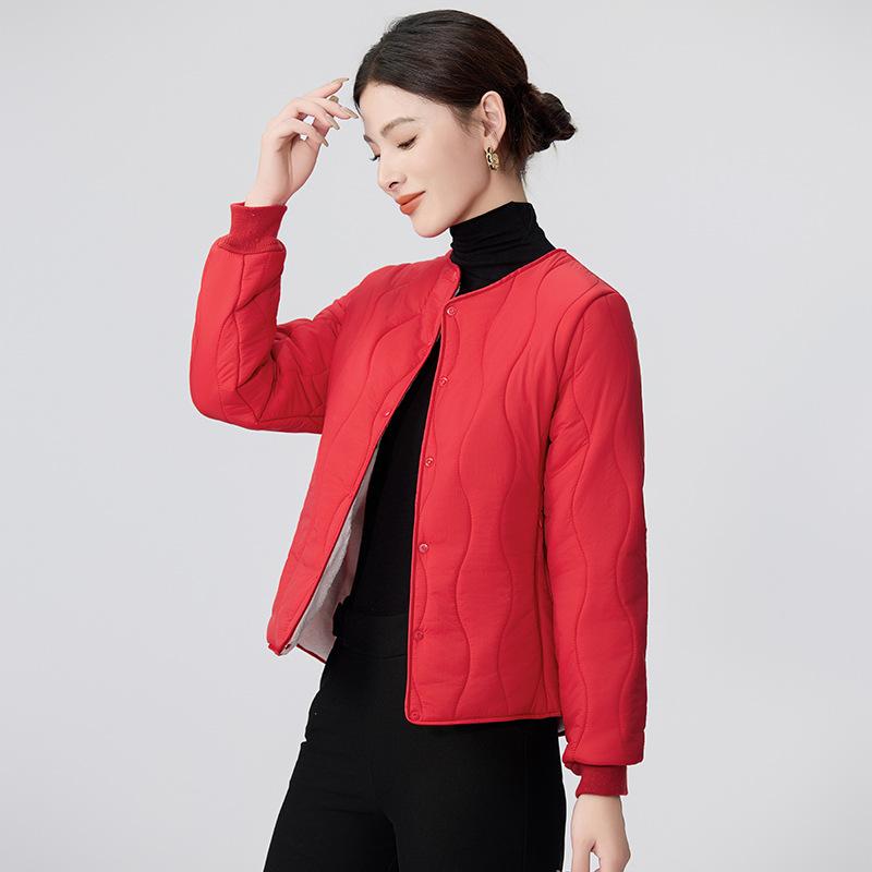 Autumn and winter new cotton clothes women's velvet thickened cotton liner slim and thin cold-proof warm collarless jacket