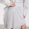 ELLE Striped Pointed Collar Loose Long Sleeve Dress Women dress White L8CLM119