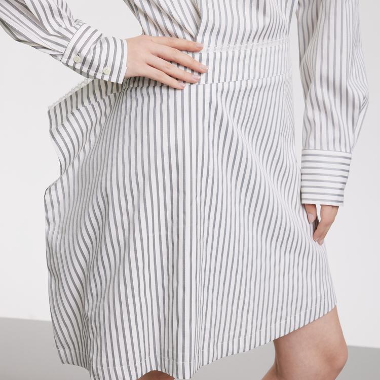 ELLE Striped Pointed Collar Loose Long Sleeve Dress Women dress White L8CLM119