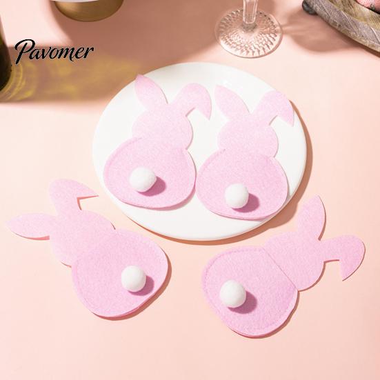 Easter Dinner Table Decor 4 Pcs Bunny Cutlery Holders, Felt Tableware Pouch Bags, Cute Rabbit Utensil Decorative Fork Spoon Sleeve, Spring Knife