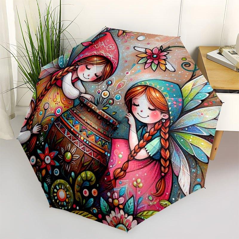 Enchanted Fairy Tale: Whimsical Artwork for Kids Room DecorUmbrella with Cute Design,Portable 3-Fold Compact Umbrella for Men&Women,Valentin