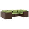 6 piece Garden Lounge Set with Cushions Brown Poly Rattan