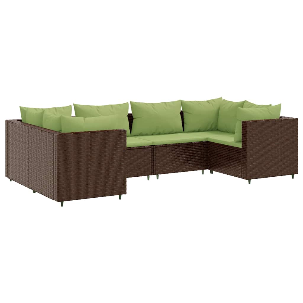 6 piece Garden Lounge Set with Cushions Brown Poly Rattan
