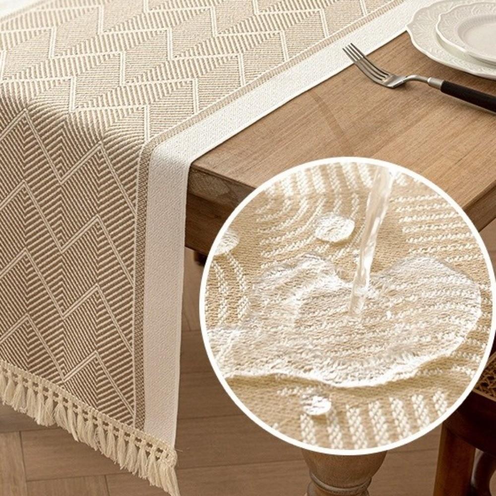 Retro Nordic Style Table Runner with Tassel Waterproof Table Cloth Washable Polyester Table Cover Living Room