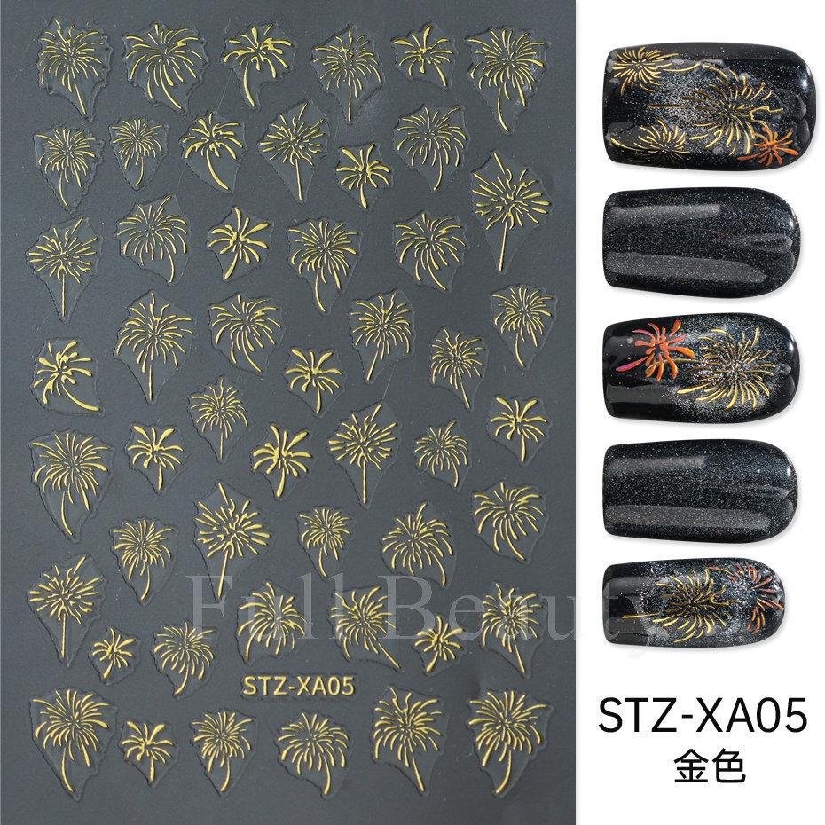 Nail Art Stickers, Japanese Romantic Laser Magic Gold And Silver Fireworks Bloom Adhesive Nail Stickers