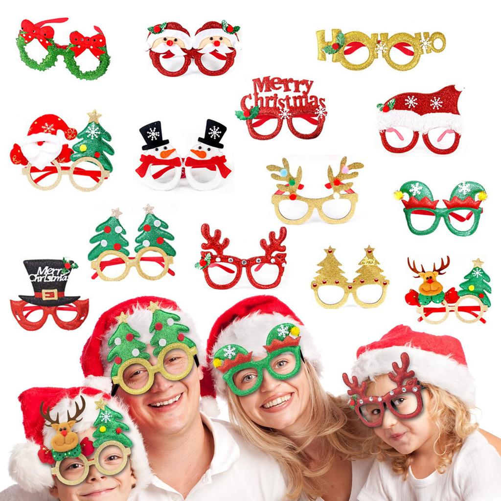 Christmas Glasses Glitter, Party Glasses Frames Christmas Decorations Costume Photo Booth Props for Christmas Party Supplies