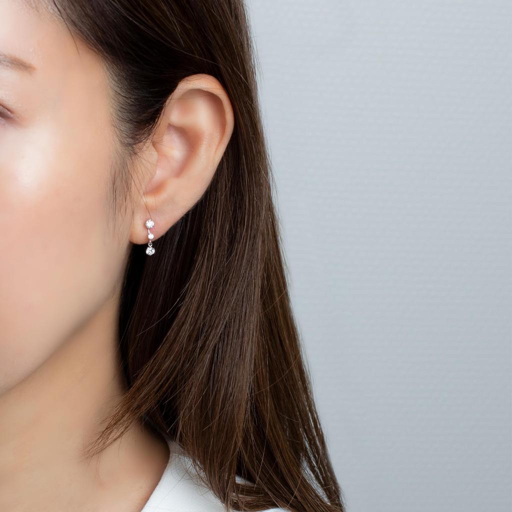 ESTELLE [Official] Women's Earrings, 10K White Gold, Cubic Zirconia, 0282-0145-0019-0000