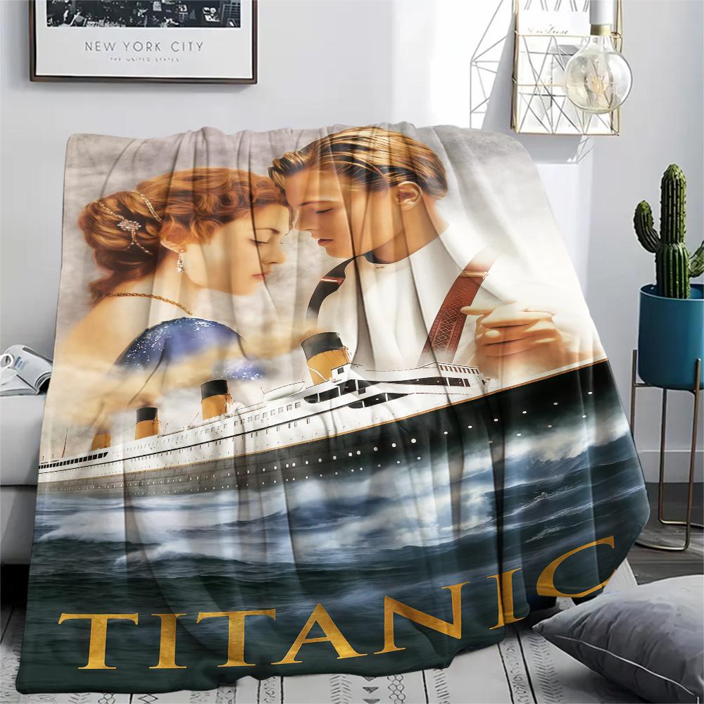 1PC Titanic Print Flannel Blanket, High quality All Seasons, Home Decor, Warmth and Comfort, Perfect for Christmas Gifts