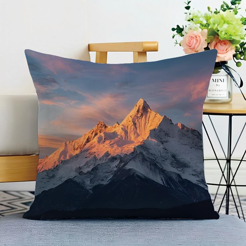 Sunset Snow Mountain Print Decorative Pillowcase Bedroom Living Room Square Cushion Pillowcase