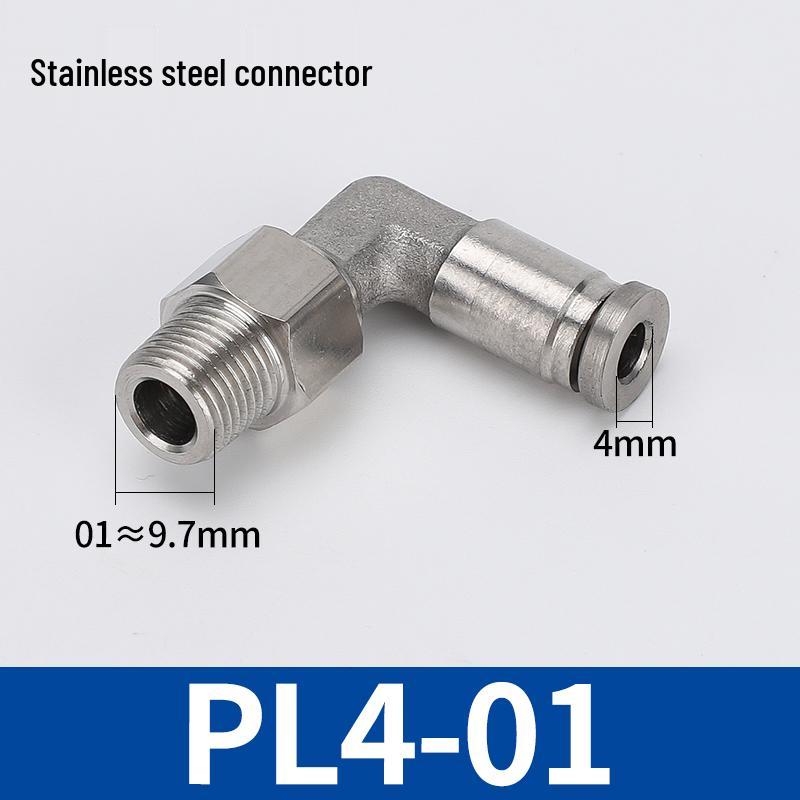 304 Stainless Steel Threaded Pneumatic Air Hose Quick Connect Fitting, PC/PL Options: 8-02, 4-M5, 6-01, 10-03.