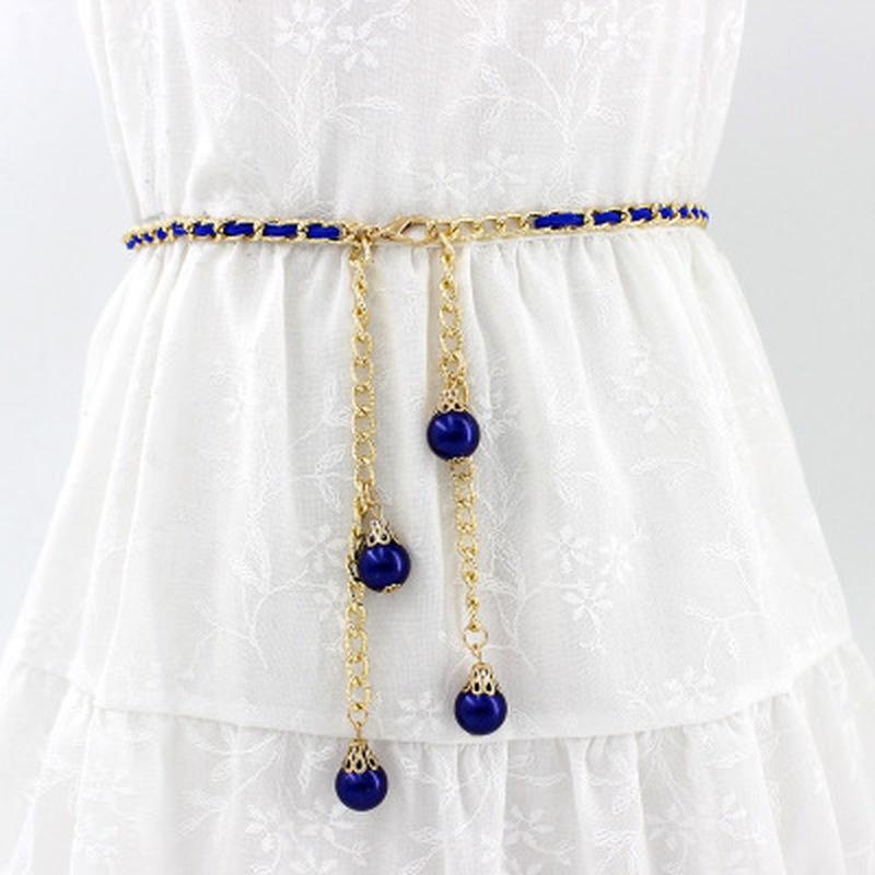 Fashion Elegant Ladies Pearl Waist Chain Metal Chain Belt Wild Waistband Women Dress Decoration Belts Slim Belt