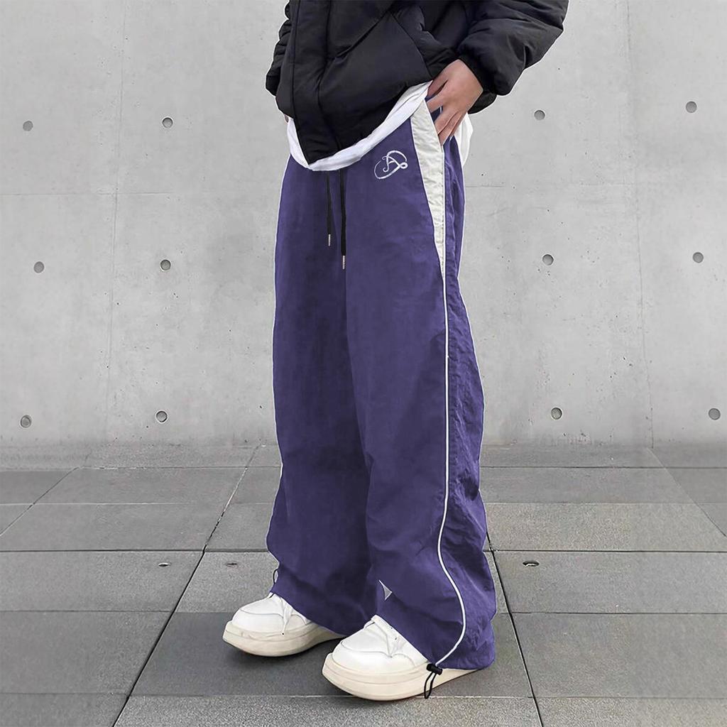 Pantaloni da tuta larghi a gamba larga con inserti laterali e vita con coulisse regolabile per uomo e donna, unisex, casual, sportswear