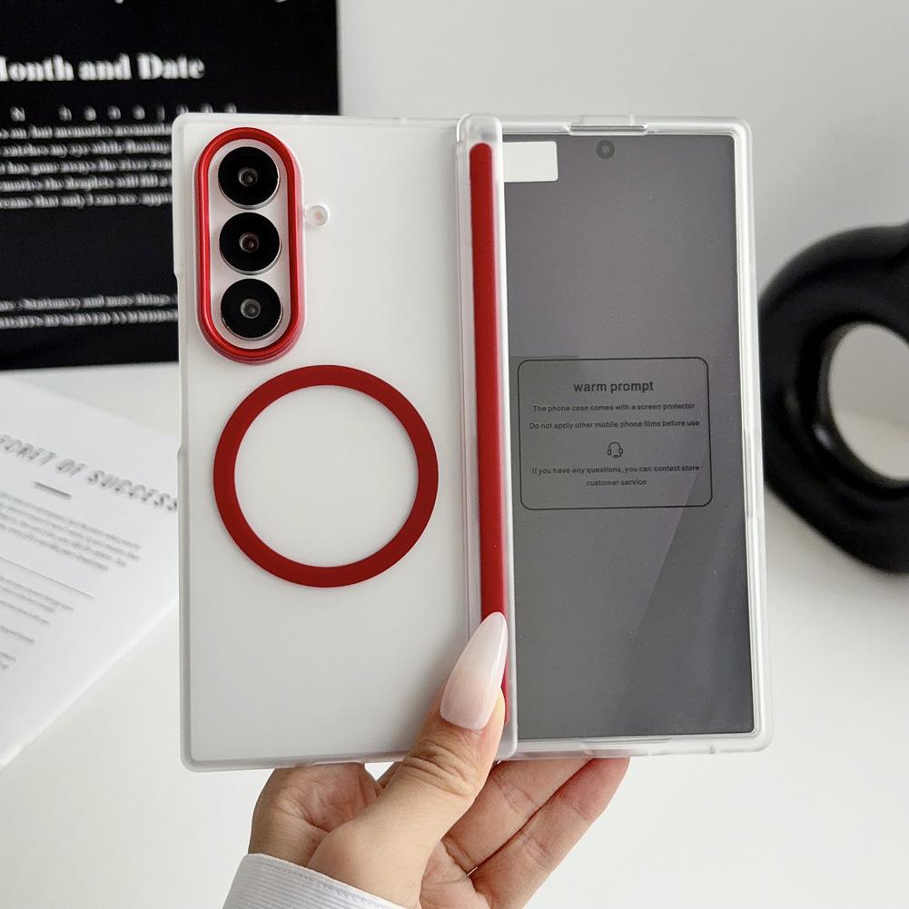 with Glass Screen Protector Case For Samsung Z Fold 8 Galaxy Z Fold 7 6 5 Magnetic Ring Central Axis Matte Protective Cover