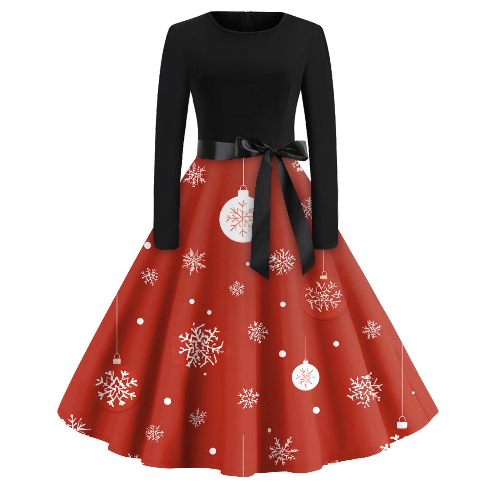 

Платье-клеш с принтом на Хэллоуин для женщин с длинным рукавом, повседневные платья с круглым вырезом и ажурной отделкой XL