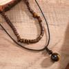 2Pcs Ethnic Layering Beaded Necklace Set Adjustable Leather Cord Jewelry With Natural Stones Holiday Gift For Adults