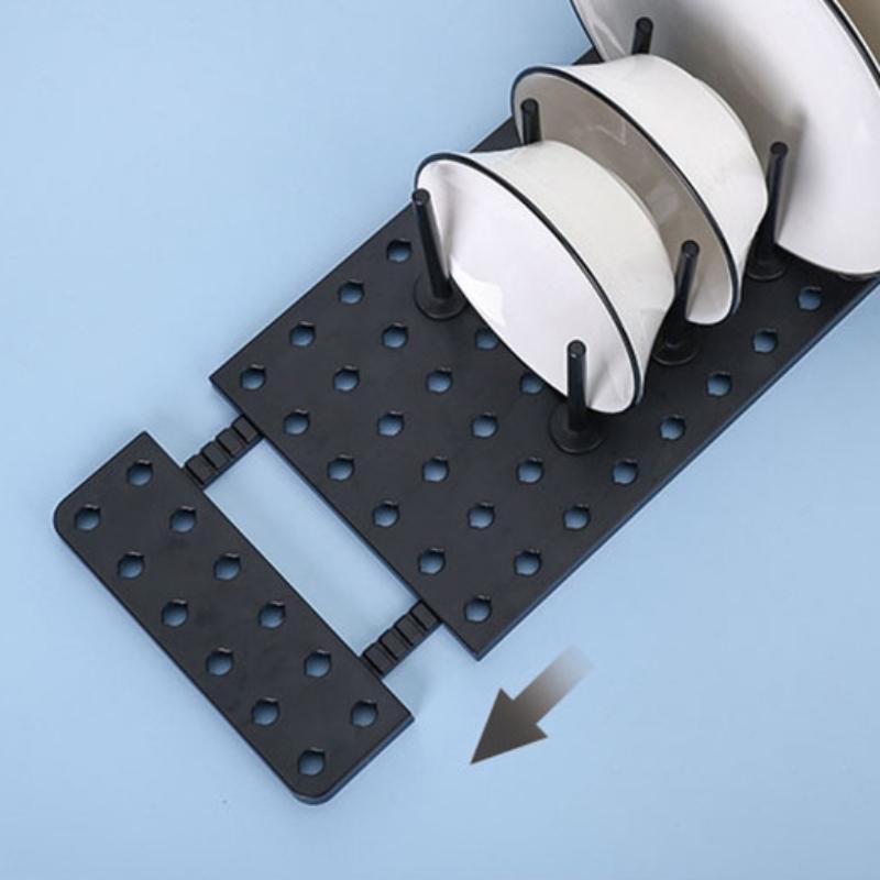 Organizador de gavetas, prateleira de armazenamento expansível para cozinha, placa de grampos com fundo antiderrapante e 12 pinos, placa de armazenamento de placas telescópicas