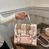 Mochila com Grade e Laço Bolsa de Mão PU para Adolescentes Bolsa Escolar Criativa Feminina Bolsa Transversal Presente