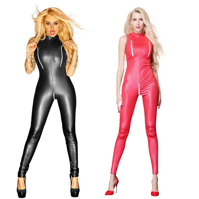 Solid Tight Zip Crotch Crotchless Jumpsuit Pure Color Zipper Open Crotch Jumpsuit