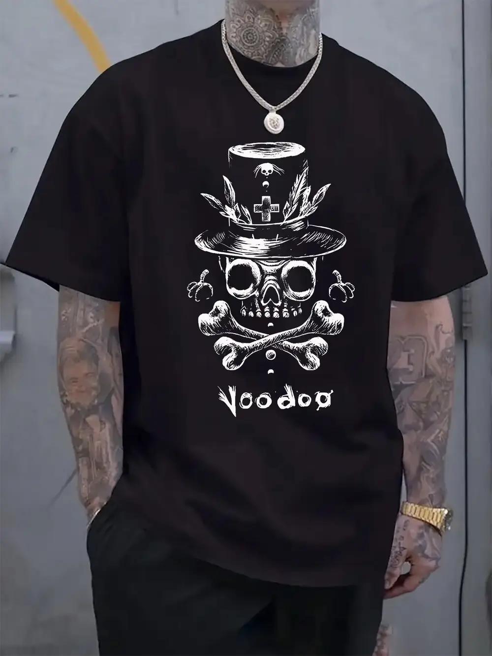 

Casual Short Sleeve T-shirt with Voodoo Skull Graphic Print - White Regular Fit Summer Tee XXXXL