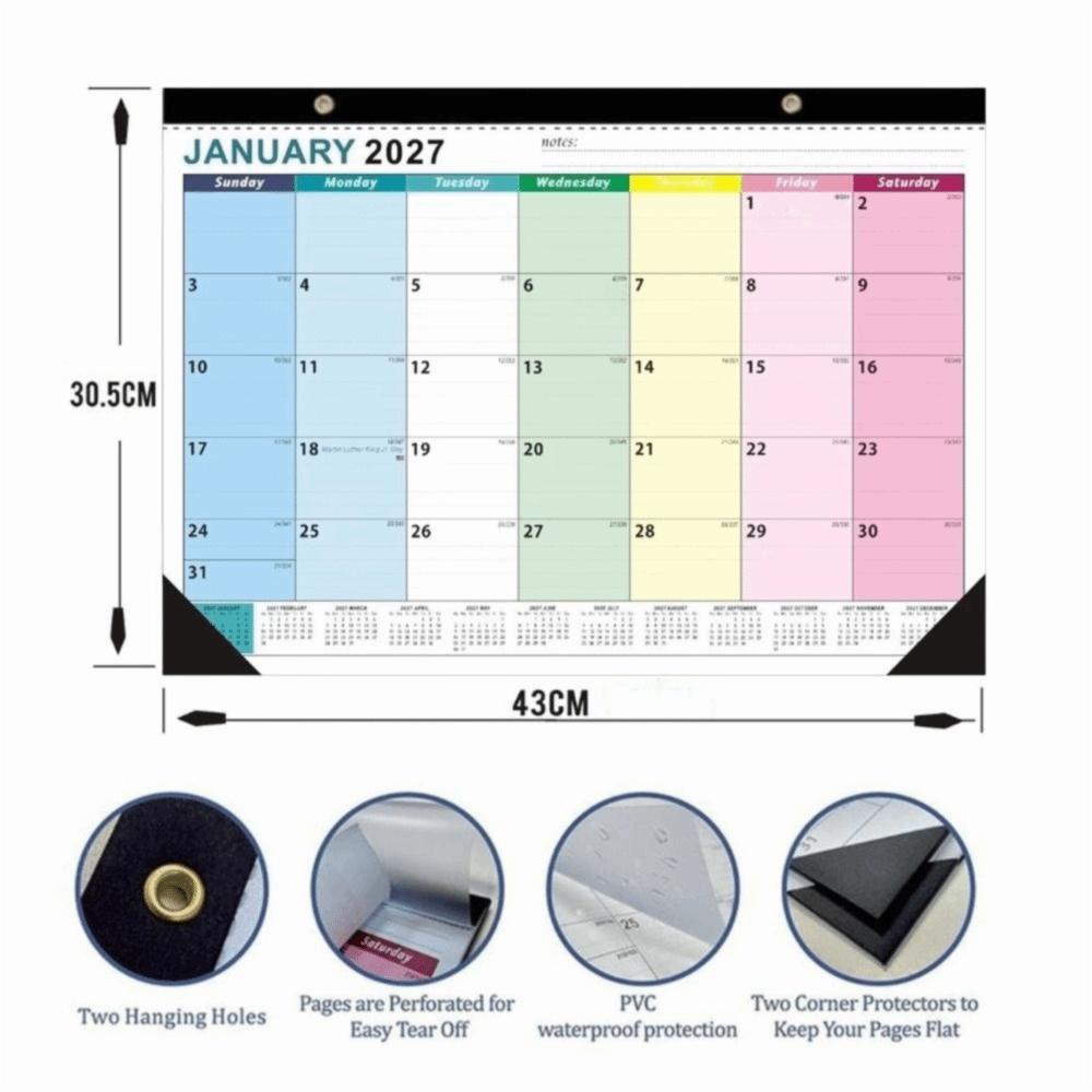 Daily Planning 2027 Wall Calendar Waterproof Cover Monthly Schedule Planner  School Office