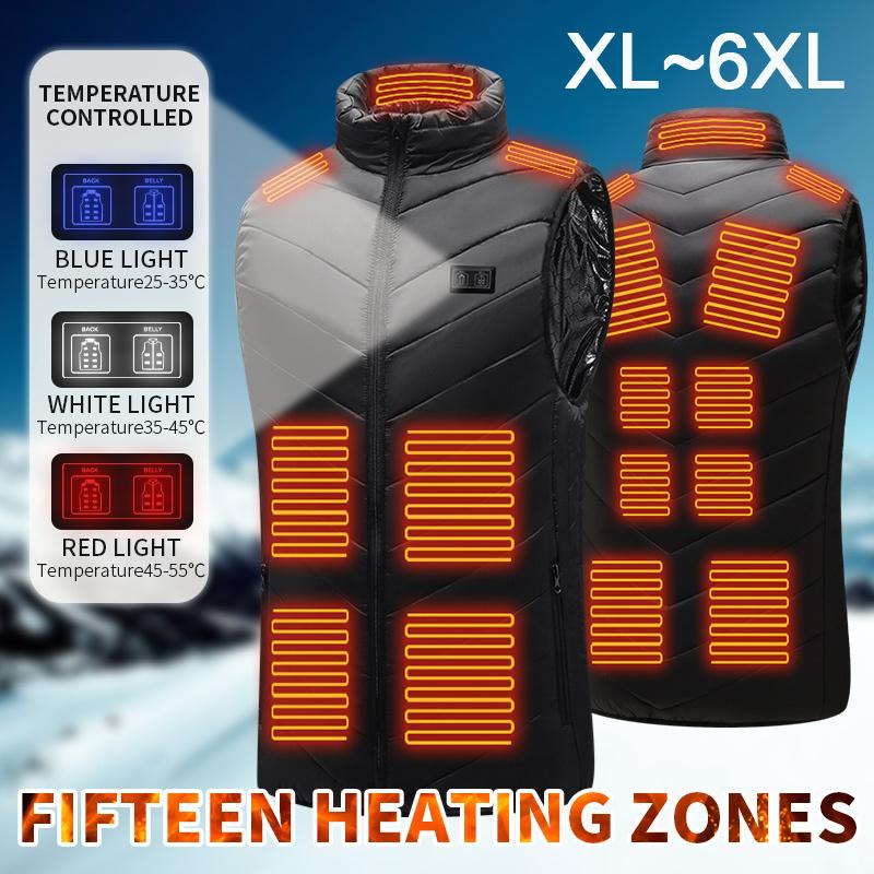15 Beheizte Weste, warm, für den Winter, warm, elektrisch, USB-Jacke, für Herren und Damen, Heizmantel, thermisch