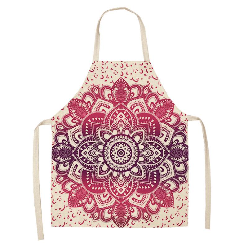 Home Cooking Baking Kitchen Apron Mandala Print Kitchen Apron Women's Coffee Shop Cleaning Accessories Cotton Linen Bib