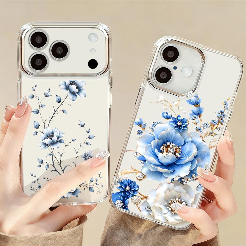 Little Floral Pattern Case For iPhone 17 Pro Max iPhone 16 15 14 13 Pro Max 11 17e 16e Plating Lens Frame Clear Soft Silicone Back Cover