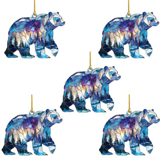 1/2/3/4/5 ks Vánoční akrylová závěsná dekorace ledního medvěda na auto, zrcátko zpětného pohledu, vánoční stromek, 2D plochá vitrážová závěsná ozdoba s medvědem