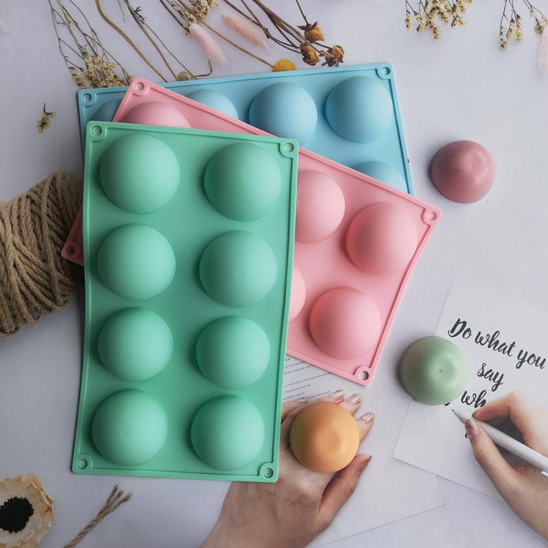 8 Hole Halfsphere Silicone Pudding Baking Mold Round Chocolate Candy Ice Making Tool Home Party Snack Soap Candle Mould Gifts