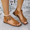 Mode Römerschnalle Quadratische Zehensandalen Damen 2025 T-Riemen Einfarbig Lackleder Sandale Weiblich Übergröße Knöchelriemen Pantoletten Mujer