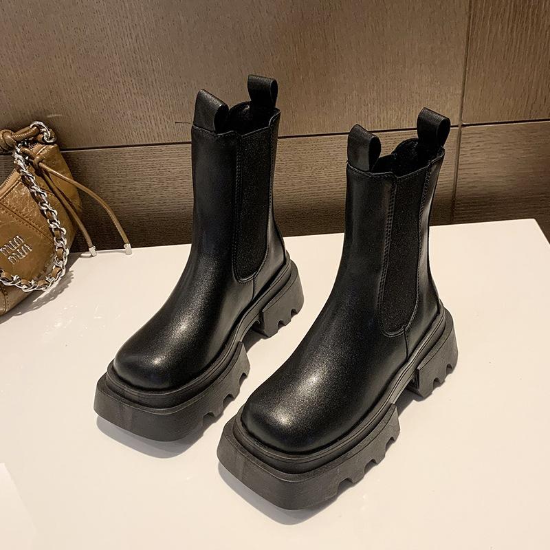 Martin boots women's 2025 new thick-soled medium boots small autumn and winter velvet boots Chelsea boots cigarette boots