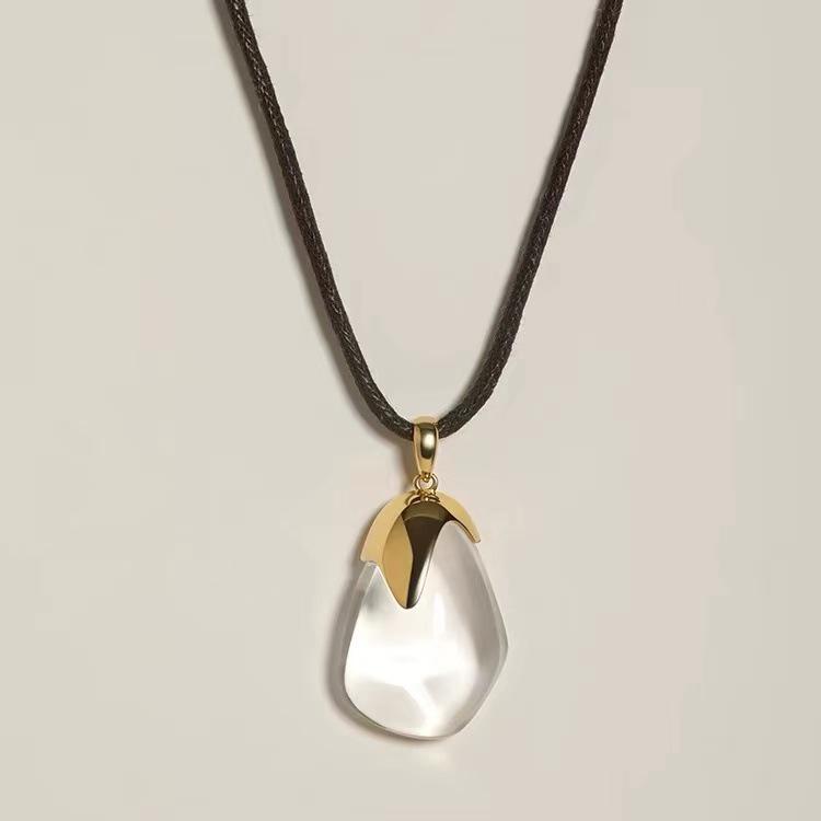 2025 New Style White Crystal Pendant Necklace for Women - Braided Rope Clavicle Chain, High-End Chinese Sweater Accessory.