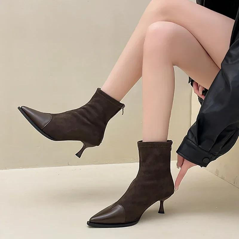 Leopard Women Ankle Boots Fashion Pointed Toe Short Booties Designer Thin High Heels Stripper Shoes Botas Mujer