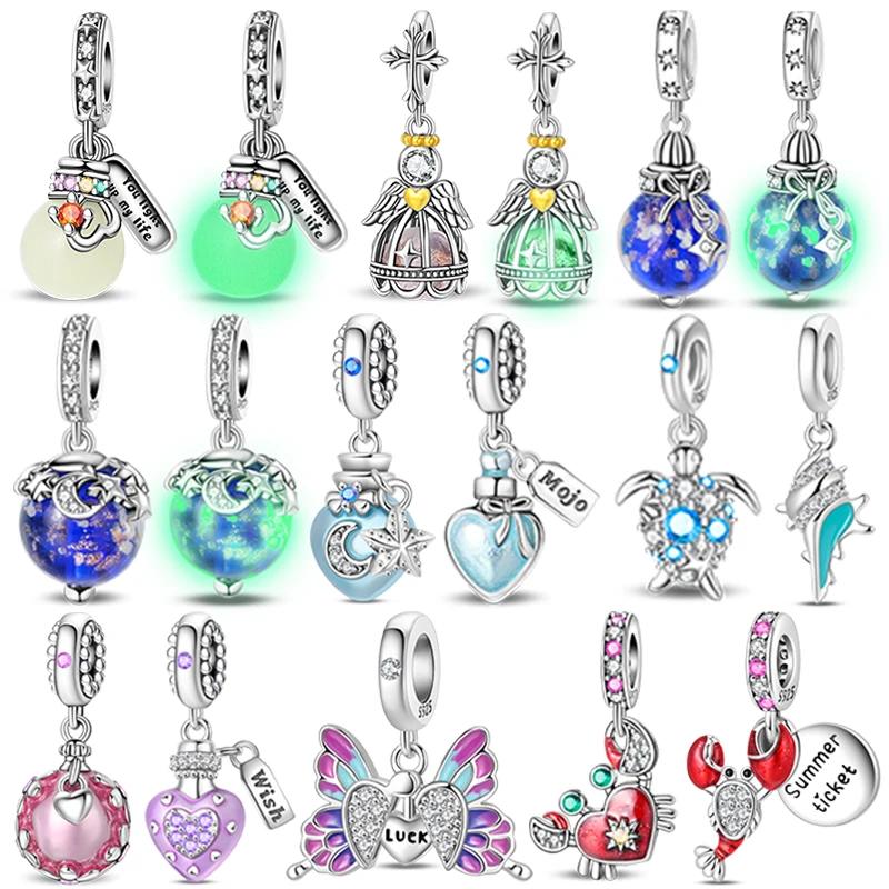 Copper Luminous Blue Wishing Bottle Charms Angel Conch Pendant Bead Fit Bracelet Diy Exquisite Jewelry Making