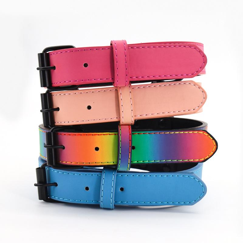 PU Dog Collar Night Reflective Colorful Pet Collars Double Layer Streak-proof Adjustable Dog Collar for Small Medium Large Dogs