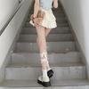 1Pair Jk Mid Tube Women Socks Fashionable Versatile Black White Solid Color Cross Straps Comfortable Breathable Socks