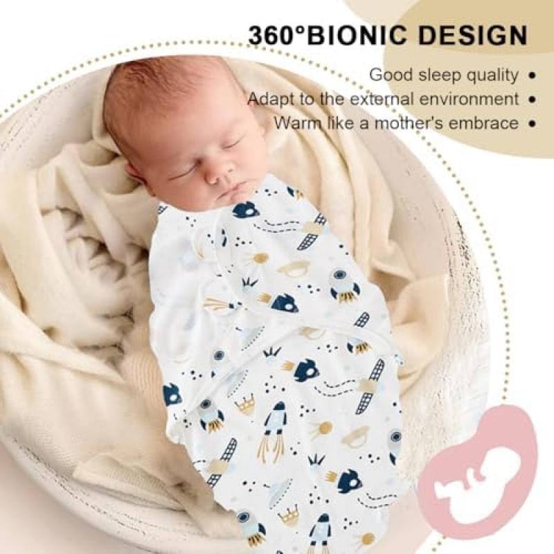Baby Swaddle Blanket Set, 1 Swaddle Blanket & 1 Hat, Adjustable Newborn Swaddle Wrap, Anti-Startle Sleep Sack, Suitable for Boys & Girls
