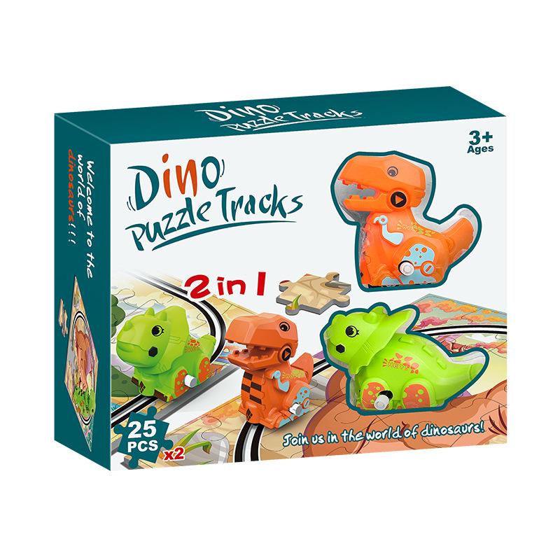 Dráha Puzzle 2 v 1 Hračka Dinosaurus Dárek Děti DIY Scéna Stavba Puzzle Dráha Autíčko