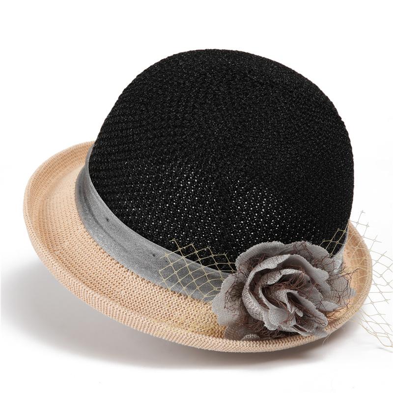 Spring and Summer Thin Breathable Crimped Top Hat Women's Versatile Elegant Flower Sunshade Basin Hat Travel Sunscreen Sun Hat